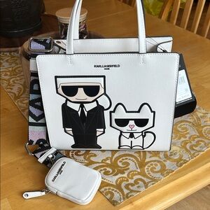 Karl Lagerfeld White Tote with Iconic Characters